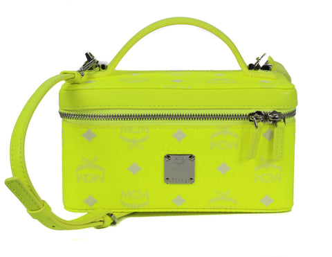 NEW MCM Visetos One Size Rockstar Clutch Vanity Case Crossbody Bag, Neon Yellow