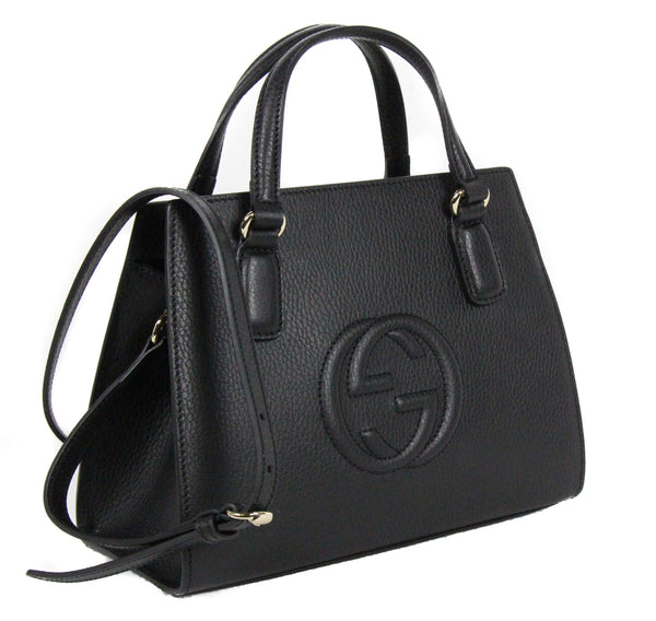 NEW GUCCI 607722 Soho Leather Tote Crossbody Bag, Black