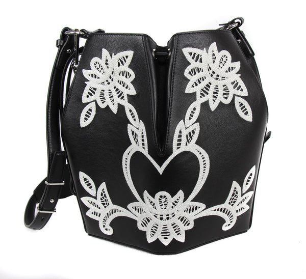 NEW ALEXANDER MCQUEEN Nicole Embroidered Leather Expandable Crossbody Bag