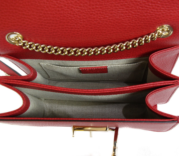 NEW/AUTHENTIC GUCCI 510304 Interlocking Leather Chain Crossbody Bag, Red