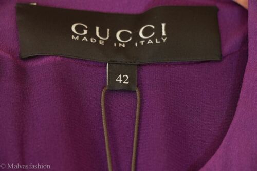 NEW/AUTHENTIC $1395 GUCCI 362040 Silk Long Sleeve Dress, Violet Sz 6 US 42G