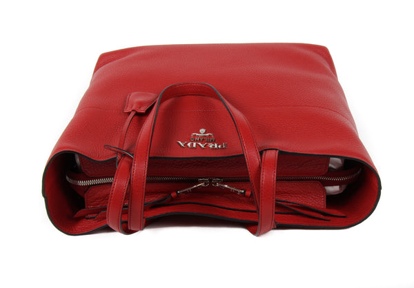 NEW PRADA Vitello Phenix Leather Shopping Tote Handbag, Red