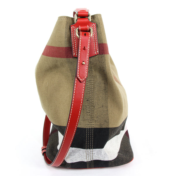 NEW BURBERRY Ashby Canvas Check Medium Hobo Bag