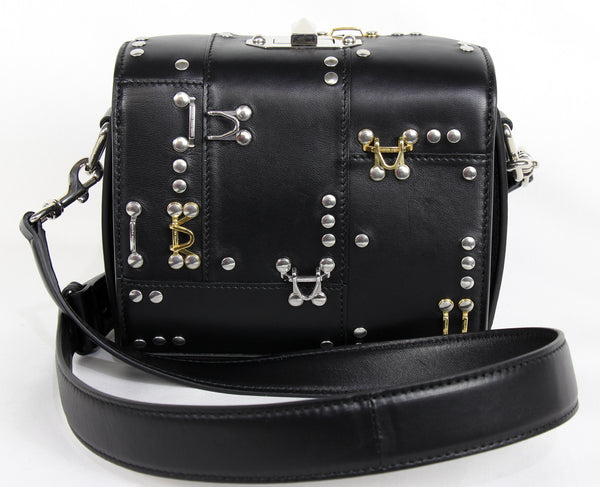 NEW ALEXANDER MCQUEEN Box 19 Hooks and Stud Convertible Leather Crossbody Bag, Black