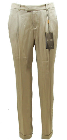 NEW/AUTHENTIC GUCCI 335900 100% Silk Pleated Dress Pant, Beige Size 40 / US 4