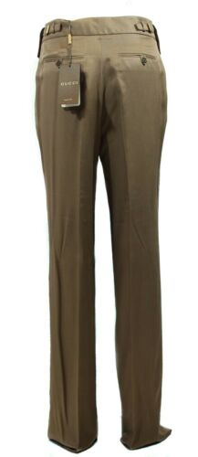 NEW/AUTH $1250 GUCCI 336204 100% Silk Pleated Wide Dress Pant, Brown Size 40US 4