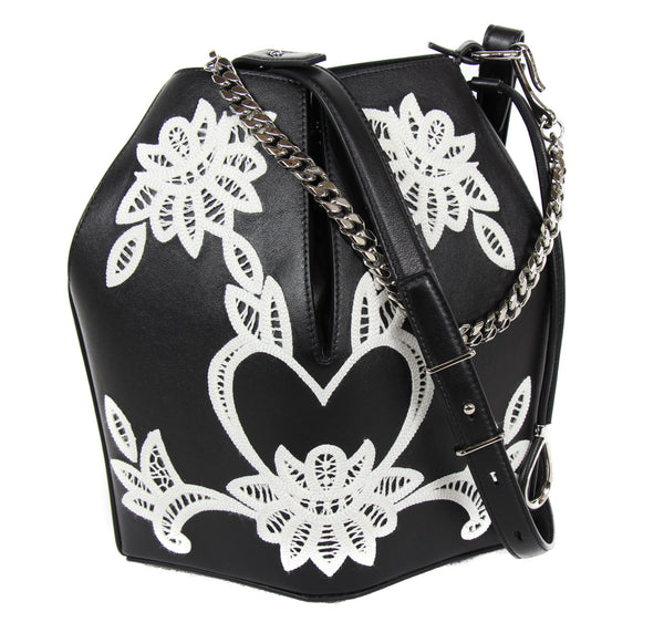 NEW ALEXANDER MCQUEEN Nicole Embroidered Leather Expandable Crossbody Bag