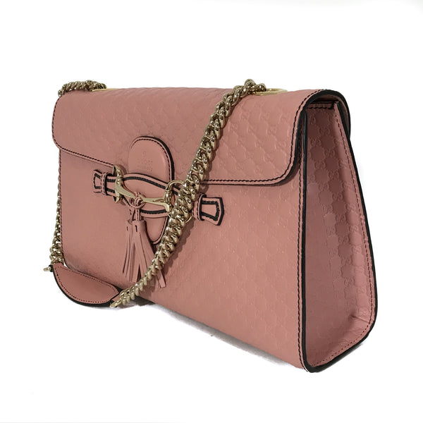 NEW/AUTH GUCCI 449635 Emily Medium Microguccissima Leather Shoulder Bag, Pink
