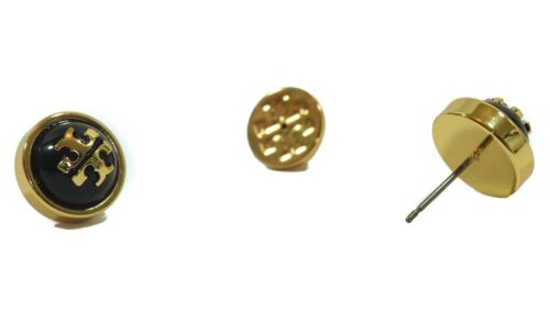 NEW TORY BURCH Melodie Stud Dome Earrings, Black/Gold