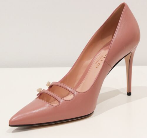 NEW/AUTHENTIC GUCCI 408247 Leather Stiletto Pumps, Pink Sz 39/9 US