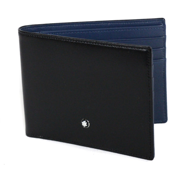 NEW MONTBLANC Men's Meisterstuck Leather Bifold Wallet, Black/Blue