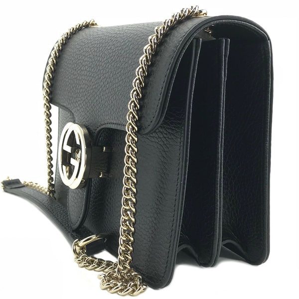 NEW/AUTHENTIC GUCCI 510304 Interlocking Leather Chain Crossbody Bag, Black