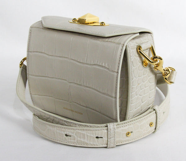 NEW ALEXANDER MCQUEEN Box 16 Silky Croc Embossed Convertible Crossbody Bag