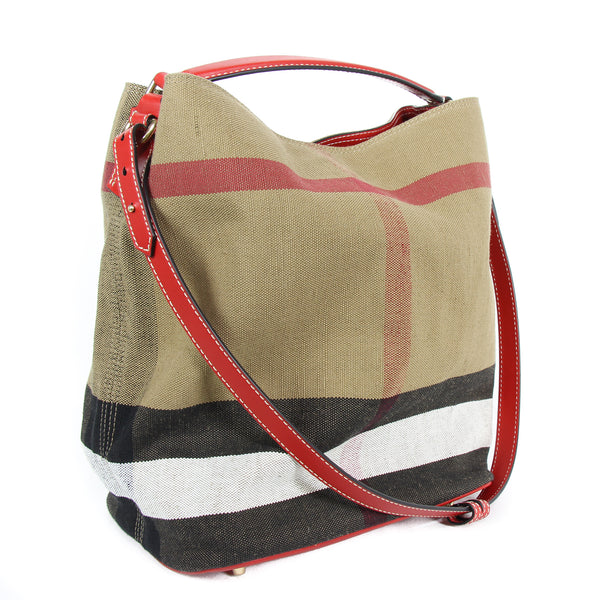 NEW BURBERRY Ashby Canvas Check Medium Hobo Bag