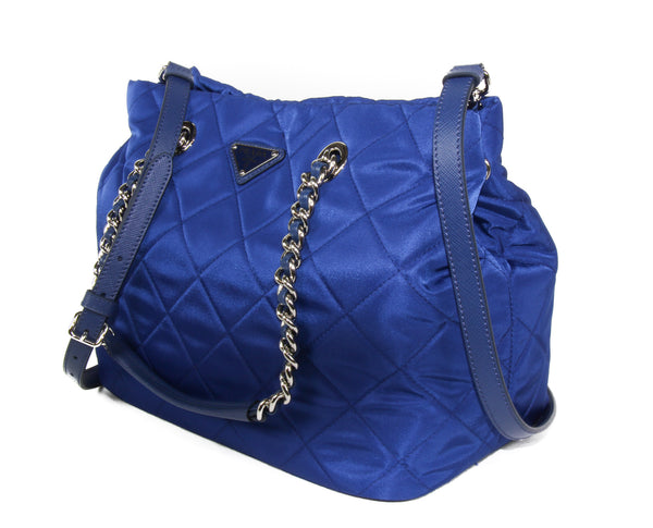 NEW PRADA Quilted Nylon Tote Crossbody Bag, Blue