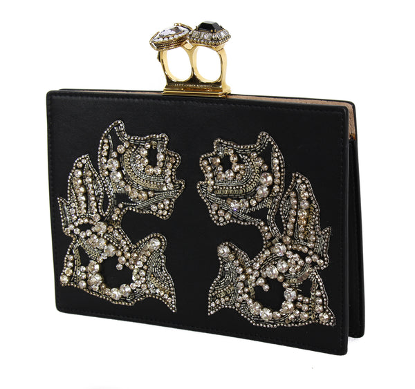 NEW ALEXANDER MCQUEEN Two Ring Knuckle Embroidery Leather Clutch