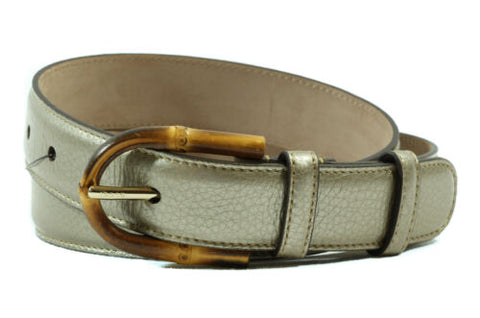 NEW/AUTHENTIC GUCCI 322954 Bamboo Buckle Leather Belt, Golden Beige 90-36