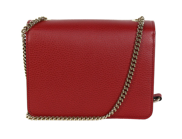 NEW/AUTHENTIC GUCCI 510304 Interlocking Leather Chain Crossbody Bag, Red