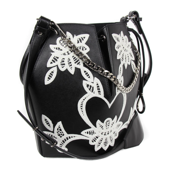 NEW ALEXANDER MCQUEEN Nicole Embroidered Leather Expandable Crossbody Bag