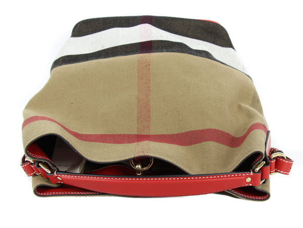 NEW BURBERRY Ashby Canvas Check Medium Hobo Bag