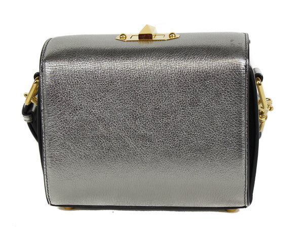 NEW ALEXANDER MCQUEEN Box 19 Metallic Grain Leather Convertible Crossbody Bag, Silver