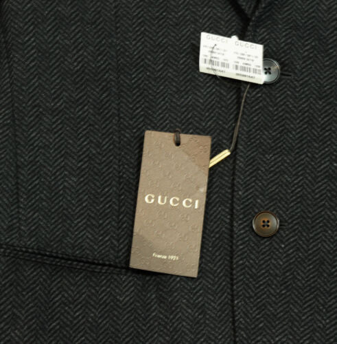 NEW/AUTH $1760 GUCCI 353002 Men's Cotton/Wool Blend Jacket, Black/Gray 48G/38US