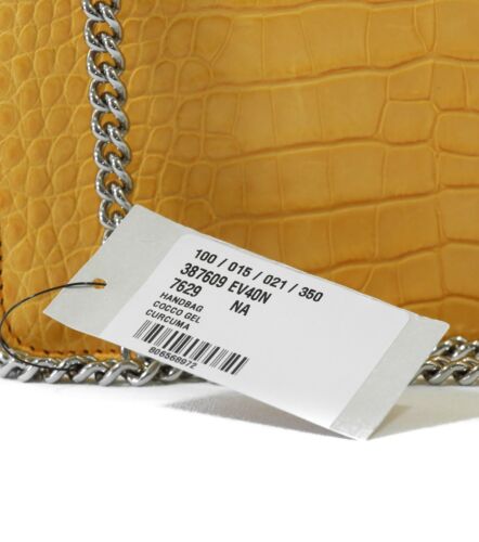 NEW/AUTHENTIC GUCCI 387609 Interlocking G Crocodile Shoulder Bag, Curcuma