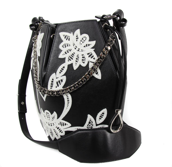 NEW ALEXANDER MCQUEEN Nicole Embroidered Leather Expandable Crossbody Bag