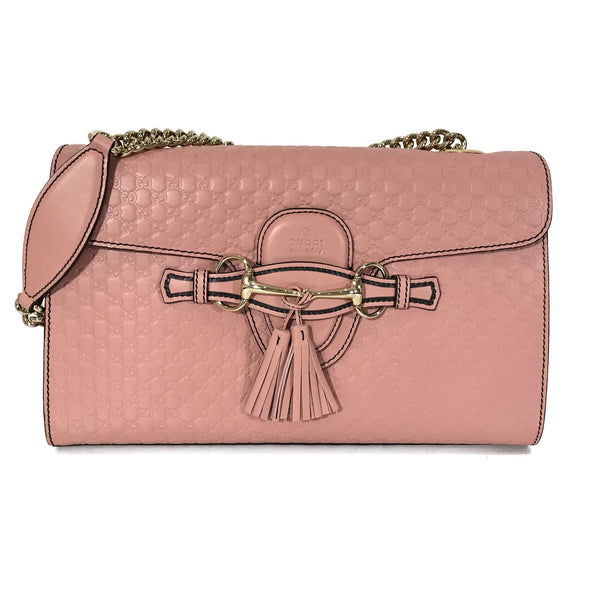 NEW/AUTH GUCCI 449635 Emily Medium Microguccissima Leather Shoulder Bag, Pink