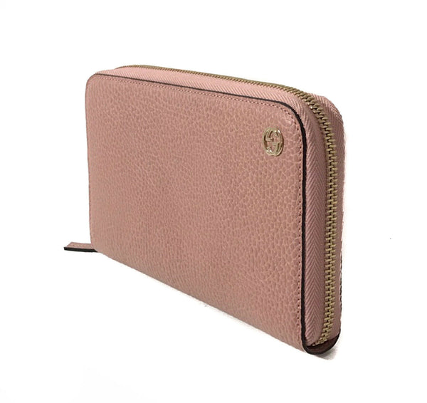 NEW/AUTHENTIC GUCCI 449347 Interlocking G Leather Zip around Wallet, Pink