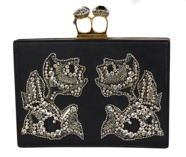 NEW ALEXANDER MCQUEEN Two Ring Knuckle Embroidery Leather Clutch