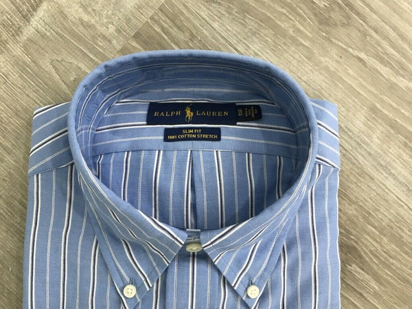 NEW POLO RALPH LAUREN Men's Slim Fit Cotton Stretch Striped Shirt, Sz 16/41