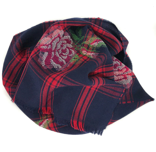 NEW/AUTHENTIC GUCCI 100% Wool Tartan Roses Scarf, Multicolor