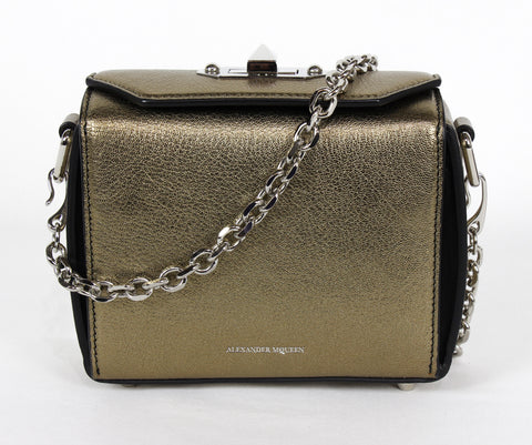 NEW ALEXANDER MCQUEEN Box 16 Metallic Grain Leather Convertible Crossbody Bag, Gold Bronze