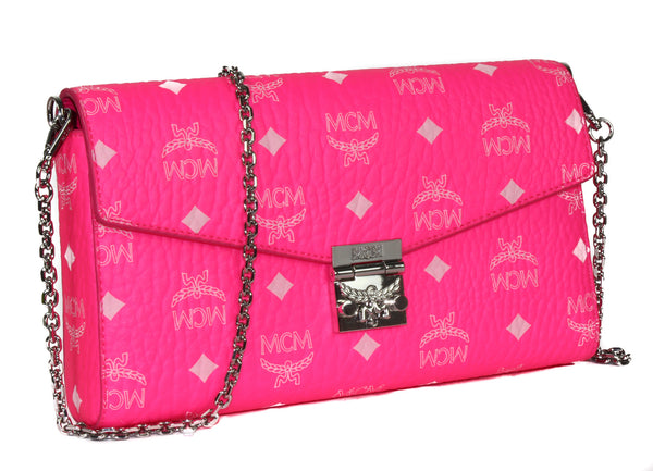 NEW MCM Visetos Coated Canvas Millie Crossbody Bag, Neon Pink