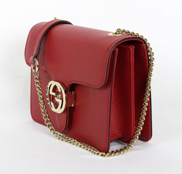 NEW/AUTHENTIC GUCCI 510304 Interlocking Leather Chain Crossbody Bag, Red