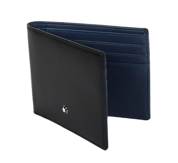 NEW MONTBLANC Men's Meisterstuck Leather Bifold Wallet, Black/Blue