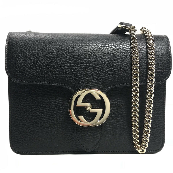 NEW/AUTHENTIC GUCCI 510304 Interlocking Leather Chain Crossbody Bag, Black