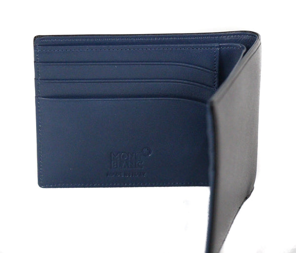 NEW MONTBLANC Men's Meisterstuck Leather Bifold Wallet, Black/Blue