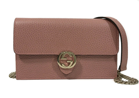 NEW GUCCI 510314 Interlocking Leather Chain Cross Body Wallet Bag, Pink