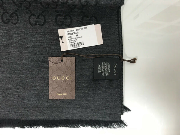 NEW/AUTH GUCCI 165903 Large Wool Silk GG Guccissima Scarf Muffler, Anthracite