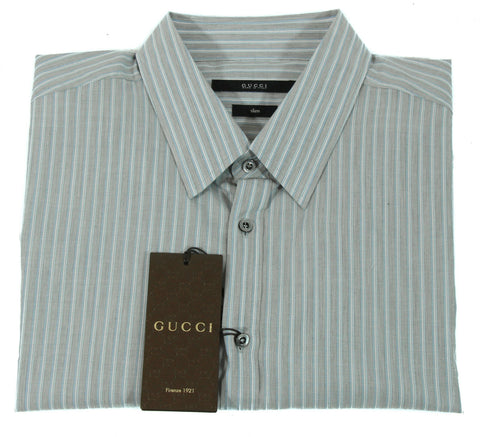 NEW/AUTH GUCCI 307648 Men's Melange Stripe Muslin Slim Cotton Shirt, 17.5/44