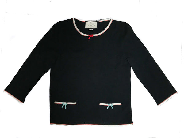 NEW GUCCI 501401 Women's Crewneck Cashmere Ribbon Sweater Top, Sz S