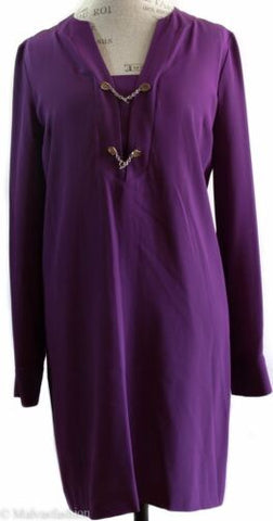 NEW/AUTHENTIC $1395 GUCCI 362040 Silk Long Sleeve Dress, Violet Sz 6 US 42G