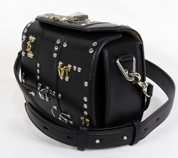 NEW ALEXANDER MCQUEEN Box 19 Hooks and Stud Convertible Leather Crossbody Bag, Black