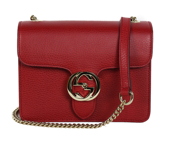 NEW/AUTHENTIC GUCCI 510304 Interlocking Leather Chain Crossbody Bag, Red