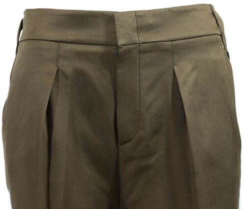 NEW/AUTH $1250 GUCCI 336204 100% Silk Pleated Wide Dress Pant, Brown Size 40US 4