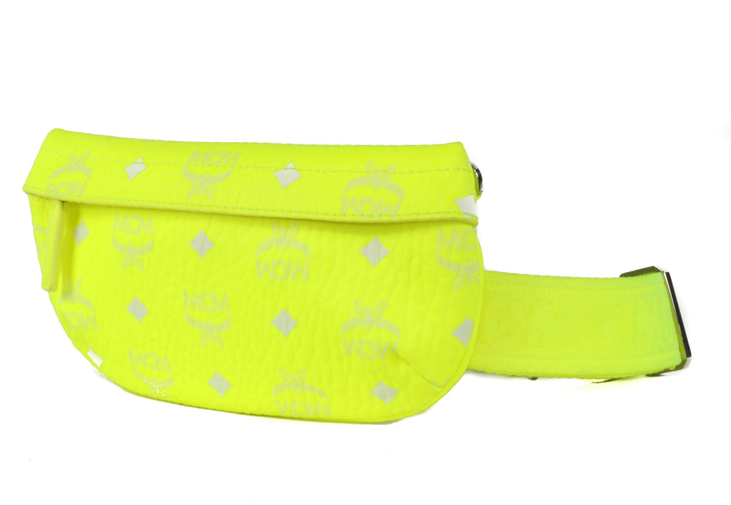 New MCM $475 Neon Yellow Visetos Canvas Waist Belt Bag Crossbody Purse  Fanny bag