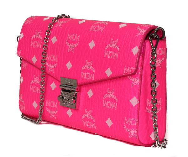 NEW MCM Visetos Coated Canvas Millie Crossbody Bag, Neon Pink