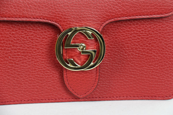 NEW/AUTHENTIC GUCCI 510304 Interlocking Leather Chain Crossbody Bag, Red